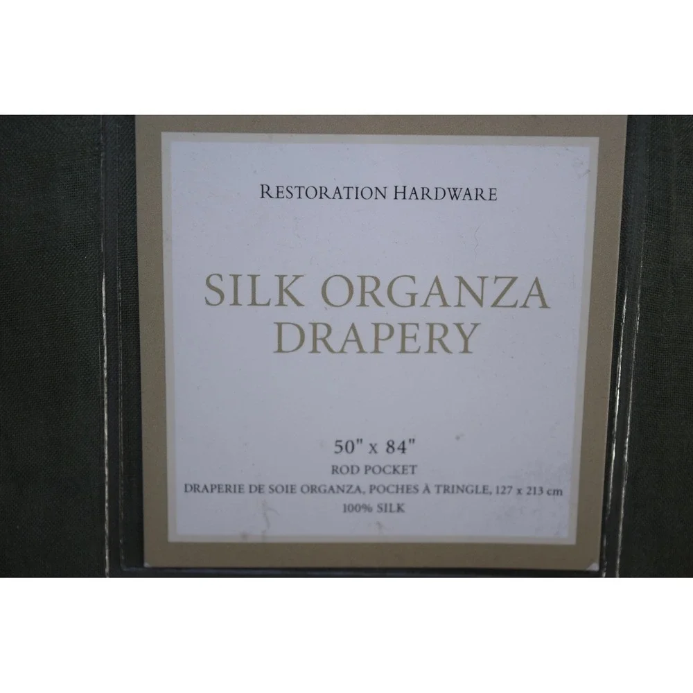 NEW Restoration Hardware Sheer Silk Organza Drape Olive Sage 50x84 Curtain Green